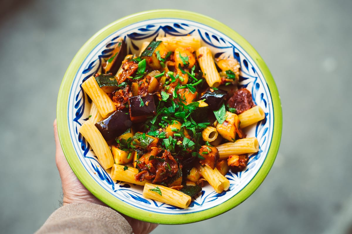 Sun Dried Tomato Ragu With Aubergine and Courgette