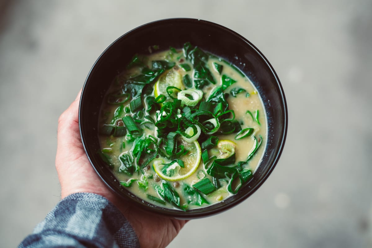 Spicy Lemon Grass and Spring Greens Lentil Soup
