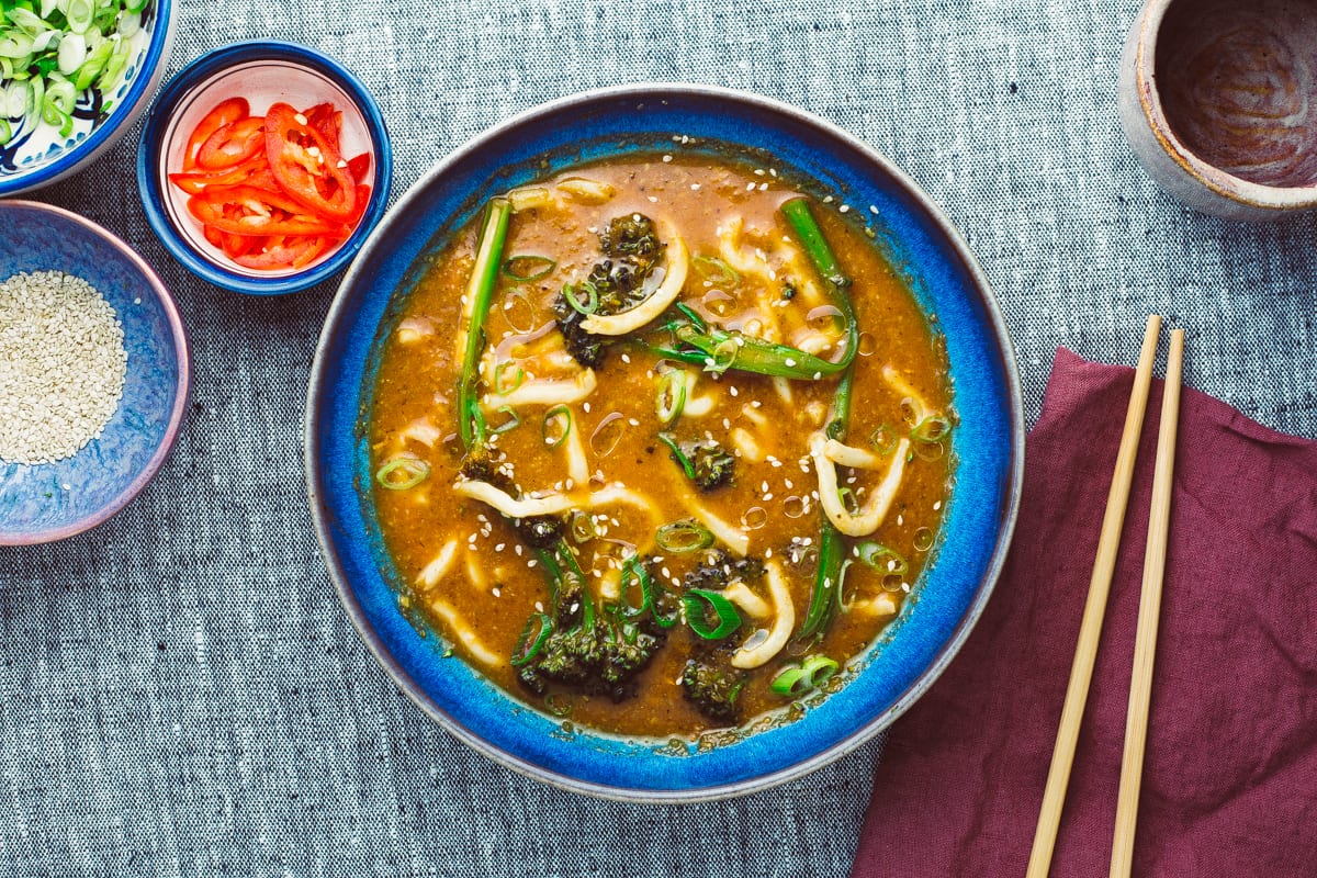 Quick Veggie Ramen With Purple Sprouting Broccoli