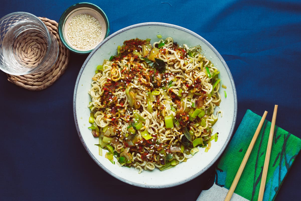 Ramen Noodles With Sauteed Leek And Chilli